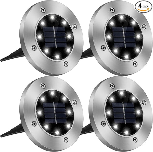 Solar Lights Outdoor, 4Pcs IP65 Waterproof Solar Ground Lights for Outside, LED Flat Landscape Decorative Lighting | Lumora