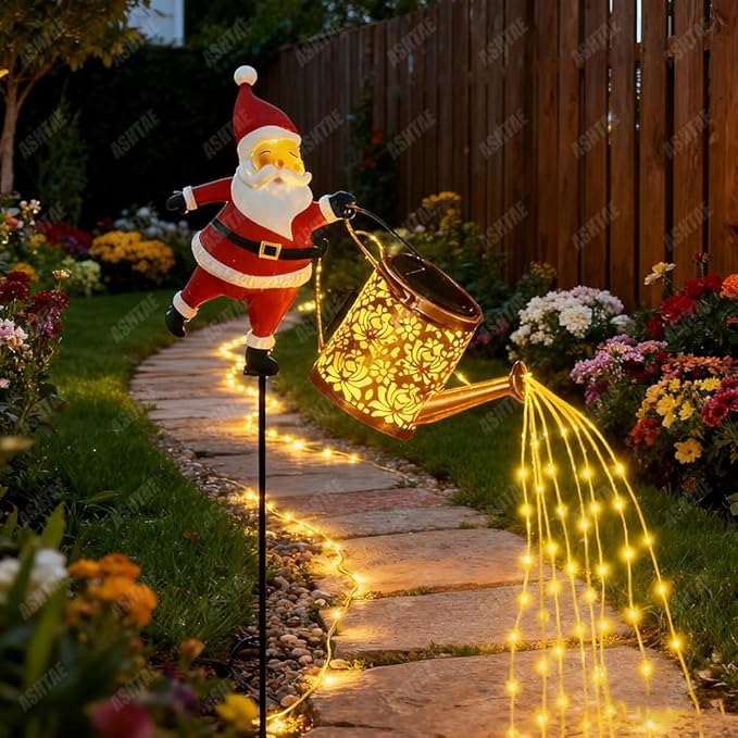 Christmas Santa Solar Kettle Lights Garden Lawn Decorative Lights, Santa Kettle Ground Lamp Solar LED Night Light Outdoor Garden Decor for Pathway Yard Patio(4PCS Warm Light)