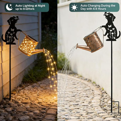 Outdoor Solar Dog Garden Decorative,Solar Watering Can with Light, Featuring Metal Dog Statue Silhouette Stake, Day Gift for Women, for Outside Landscapes,Lawn, Path Decoration