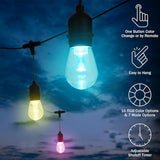 Outdoor String Lights - 50ft Color-Changing Patio Lights with Remote and Vintage-Style LED Edison Bulbs for Porch | Lumora