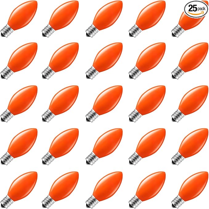 Minetom Halloween C7 Replacement Light Bulbs 25 Pack, C7 Bulbs Clear Incandescent Bulb for Halloween String Light | Lumora