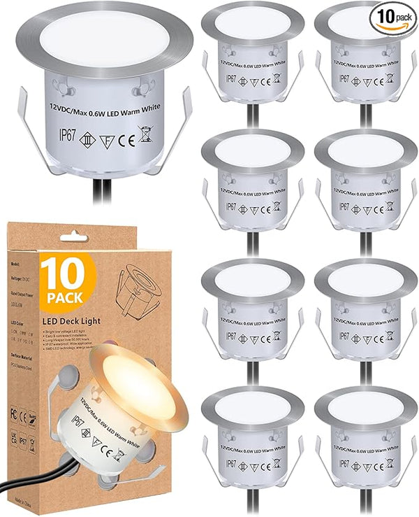 HIBOITEC Recessed LED Deck Light Kits(10 Pack), 12V Low Voltage Landscape Lighting IP67 Waterproof Outdoor Step | Lumora