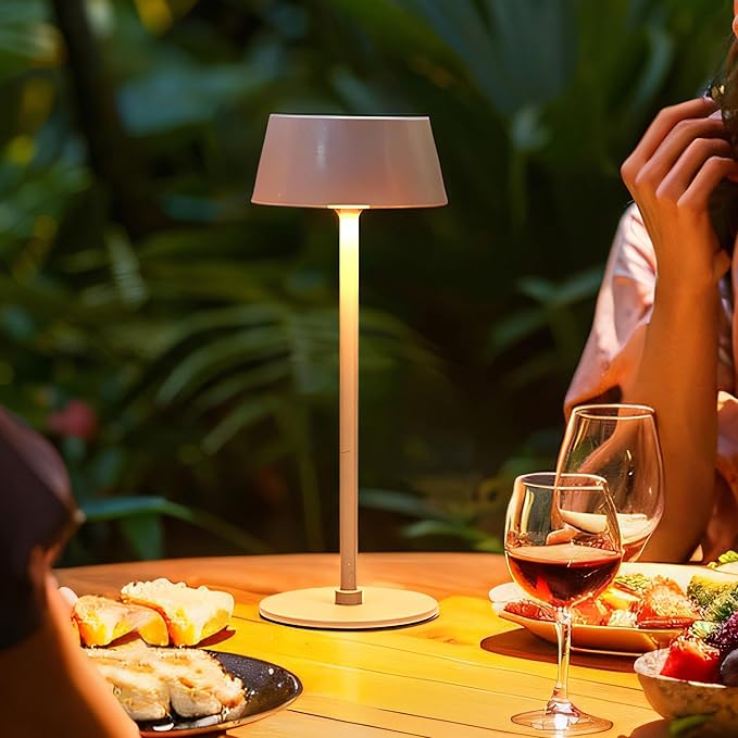 Outdoor Table Lamp,Rechargeable Cordless LED Table Lamps,Portable Desk Light,2200mAh Battery Waterproof Dimmable 3 Color Stepless Table Light,Wireless,Cafe/Dinner/Patio/Restaurant