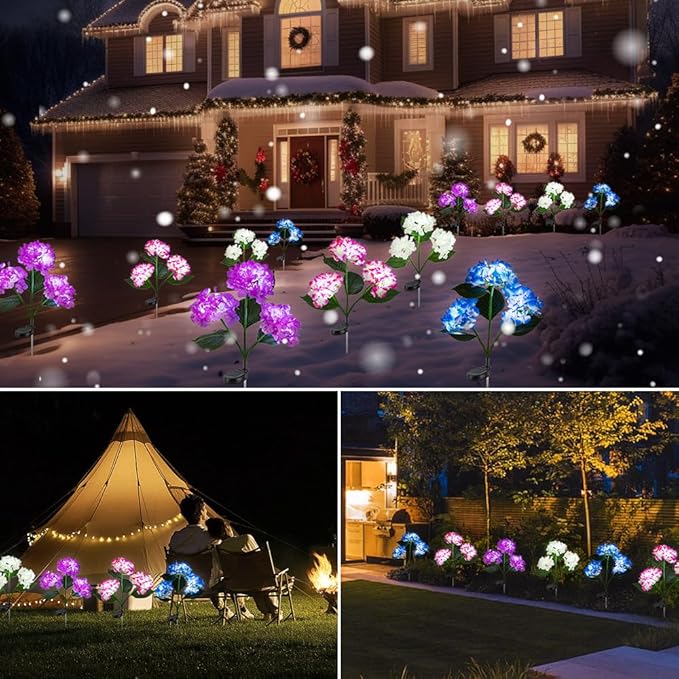 Solar Flower Lights, Solar Garden Lights, 2Pack IP65 Waterproof LED Hydrangea Stake Lights for Garden Decor Pathway Patio Yard (Blue)