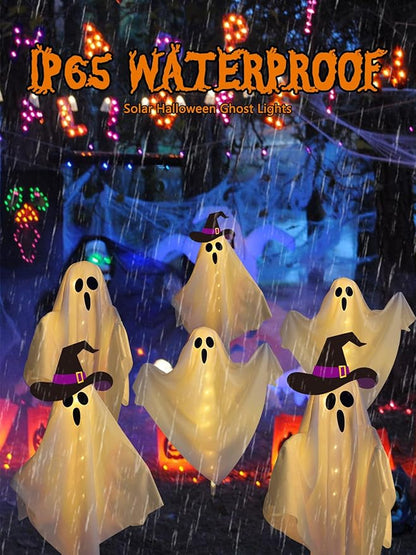 6-Pack Ghost Solar Halloween Decorations Outdoor, Waterproof Solar Halloweens Lights for Outside Decor, Halloween-Ghost Path Lights for Scary Party Yard Garden Lawn Holiday Decoration(Warm White)