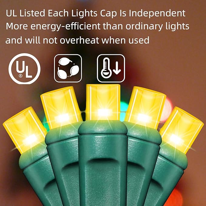 LAMPHOME Yellow Christmas Lights Indoor Outdoor, Connectable Christmas Tree Lights Green Wire, 200LED (4pk of 50L) Golden Fairy String Light Plug in for Bedroom Wedding Xmas Tree Decorations