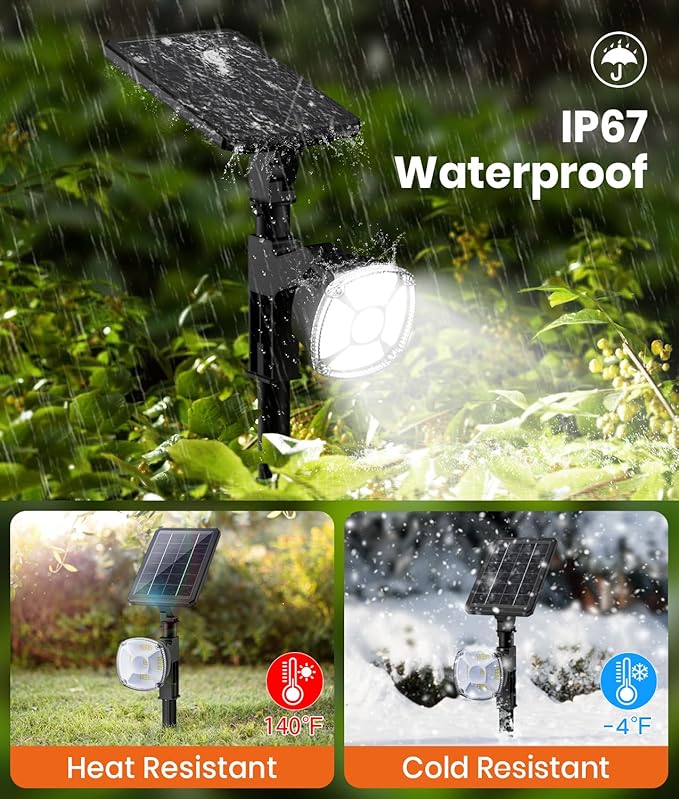 Solar Spotlights Outdoor Waterproof IP67,Cool White LED Floodlight,4 Pack,360°Adjustable Prowered Panel,3 Lighting | Lumora