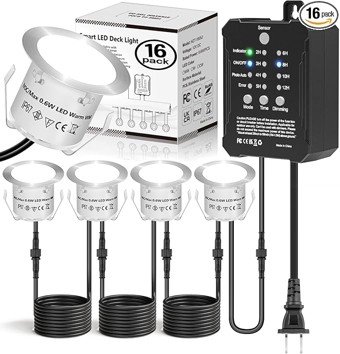 HIBOITEC Low Voltage Deck Lights Recessed Kit with Transformer Dimmable Timer and Photocell Sensor Outdoor LED Deck | Lumora