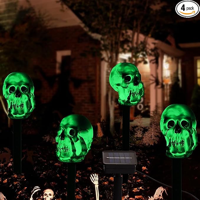 HUYIENO Solar 4pcs Halloween Pathway Lights LED Lights Outdoor Waterproof Halloween Decorations for Garden