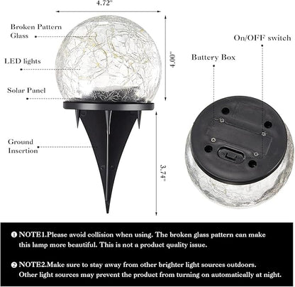 Honoson Solar Globe Lights Outdoor - Waterproof Cracked Glass Balls for Garden, Patio, Lawn & Yard, Warm White Solar LED Lights with Easy Installation & Durable Design(4.7 Inch,4 Pieces)