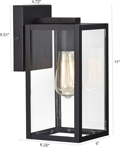 MICSIU 2 Pack Outdoor Light Fixture, 11 Inch Modern Farmhouse Exterior Wall Sconce with Clear Glass, Textured Black Outside Porch Lights for House Garage Patio, E26 Base, ETL Listed