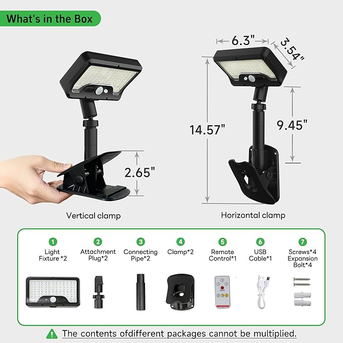 Clip On Solar Lights for Fence, 3CCT Motion Sensor Light with Adjustable Modes, 600LM IP65 Waterproof, Dusk to Dawn, 1500mAH USB Solar Powered for Garden, Camping - Black (2-Pack)
