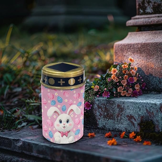 Rabbit Eggs Pink Solar Cemetery Light Holder, Grave Decorations for Cemetery, Solar Lights for Cemetery, Grave Markers for Cemetery Grave Outdoor