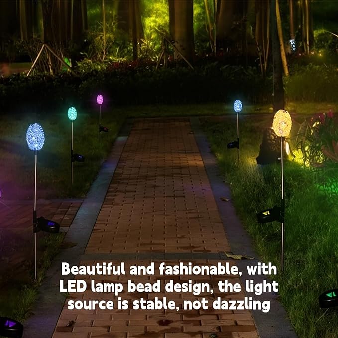 Garden Solar Lights, Outdoor Solar Powered Decorative Lights with Cracked Color Changing Glass Ball and Long Spike Base for Patio, Yard, and Pathway Decoration
