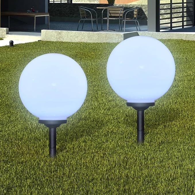 Solar Pathway Lights Outdoor, 2 Pack White Glossy Spherical LED Garden Decor, Cool White Modern Landscape Lighting for Patio, Yard, Walkway, 1.2V AAA NiMH Rechargeable