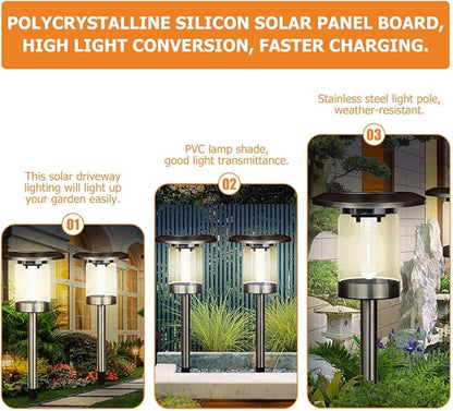 Kisangel Solar Path Lights Outdoor Post Lights Stainless Steel Solar Powered Yard Landscape Lamps for Garden Walkway Driveway Patio Lighting