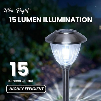 Energizer Outdoor Ground Lights - Pack 15 Lumen LED Lawn Lights, Solar Powered with Patterned Glass & Metal Finish, Easy to Install Waterproof Front Yard Lights for Decoration - Stainless Steel