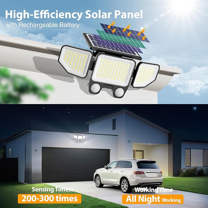Onforu Solar Lights Outdoor, 3000LM 180 LED Motion Sensor Flood Lights with Remote Control, 3 Modes, IP65 | Lumora