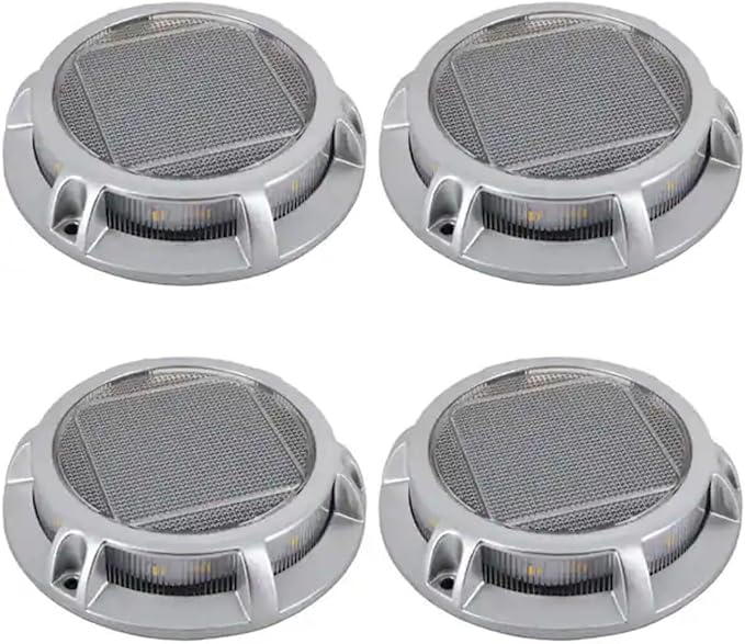 Solar Deck Lights, Stainless Steel, LED, Outdoor Pathway Lighting, 4 Pack, Waterproof, Driveway and Stair Step Illumination