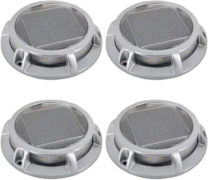 Solar Deck Lights, Stainless Steel, LED, Outdoor Pathway Lighting, 4 Pack, Waterproof, Driveway and Stair Step Illumination