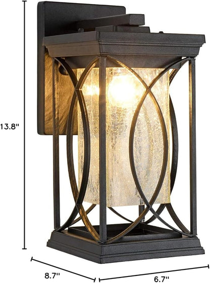 Gold OutdoorSconce Dusk to Dawn Exterior Light Fixtures Wall Mount Porch Light Modern Outdoor Wall Light Aluminum with Crack-Like Glass IP65 Waterproof Outside Coach Light for House