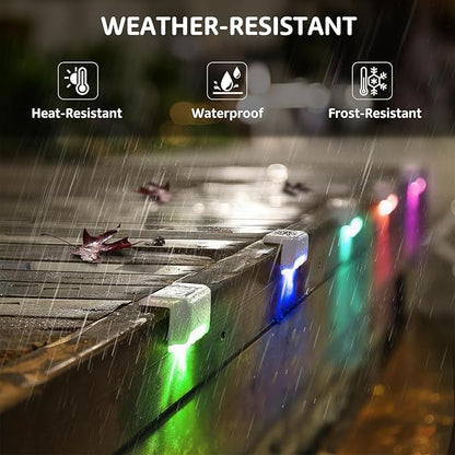 20 Pack Color Change Solar Step Lights Outdoor Small Waterproof RGB LED Stair Lamp Outside Decorative Lighting for Deck, Staircase, Railing, Pool, Retaining Wall, No Drill Install(White Shell)