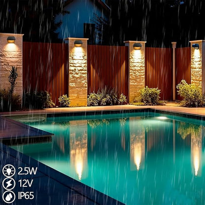 Low Voltage Deck Lights 2.5W 12V AC/DC,Aluminum Housing Outdoor Deck Railings Dock Retaining Wall Step Down Lights Warm White Black Color 4 Packs