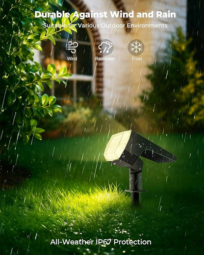 2 Packs Solar Spot Lights Outdoor, 64 LED 3000K Solar Lights Outdoor, IP67 Waterproof, Adjustable Brightness Dusk to Dawn Solar Spotlights for Garden, Yard, Lawn, Walkway, Driveway - Warm White