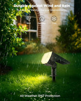 6 Packs Solar Spot Lights Outdoor, 64 LED 3000K Solar Lights Outdoor, IP67 Waterproof, Adjustable Brightness Dusk | Lumora