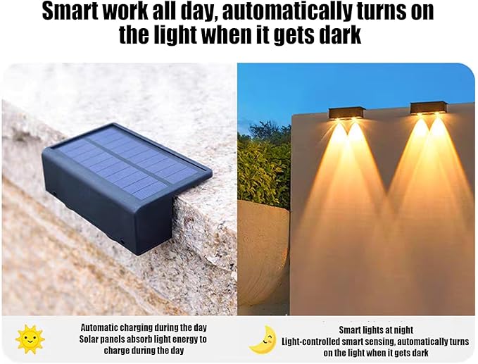 Solar Fence Lights | Automatic Decorative Waterproof Lamp | Stairs Solar Lights - for Outdoor Garden Yard Patio | Lumora