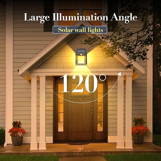 2-Pack 6.8" H Outdoor Solar Wall Light Motion Sensor Porch Flood Dawn Lighting 3 Lights Modes for Patio Garage Shed Barn Door Yard Outside Decorative Waterproot,- Black.