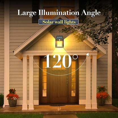 2-Pack 6.8" H Outdoor Solar Wall Light Motion Sensor Porch Flood Dawn Lighting 3 Lights Modes for Patio Garage Shed Barn Door Yard Outside Decorative Waterproot,- Black.