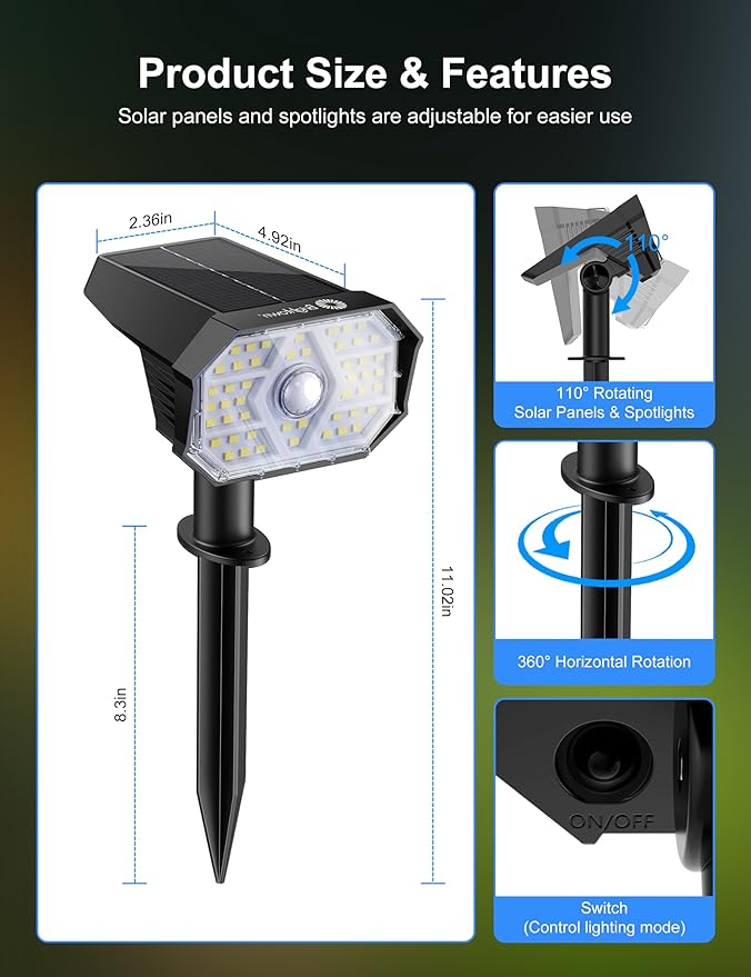 Brightown 6 Pack Solar Motion Lights Outdoor Waterproof, Motion Sensor Spot Lights- 58 LED/3 Modes Solar Powered | Lumora