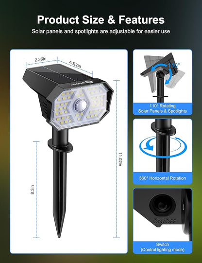 Brightown 4 Pack Solar Motion Lights Outdoor Waterproof, Motion Sensor Spot Lights- 58 LED/3 Modes Solar Powered Spotlights 2-in-1 Auto On/Off for Outside Yard Wall Garden, Cool White