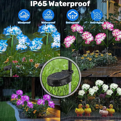 Solar Flower Lights, Solar Garden Lights, 2Pack IP65 Waterproof LED Hydrangea Stake Lights for Garden Decor Pathway Patio Yard (Blue)