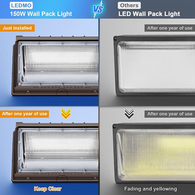 ledmo 150W LED Wall Pack with Photocell Dusk to Dawn 5000K Waterproof Commercial Outdoor Light Fixture 21000lm 100-277V Equivalent,Energy Save Flood Lights for Building,Yard,Warehouse,Garage