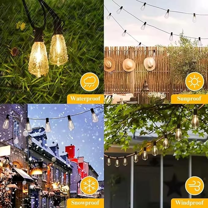 Outdoor String Lights 50FT - 27 LED Patio Lights with Shatterproof ST38 Vintage Edison Bulbs, Waterproof & Connectable for Garden, Porch, Backyard, Party Decor, 2700K Warm White