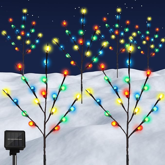 Saillong Set of 6 Solar Christmas Pathway Lights Christmas Decorations Outdoor 120 LED Waterproof Decorative Lights 8 Modes Multicolor Outside Decor for Xmas Party Yard Front Porch Door(Colorful)