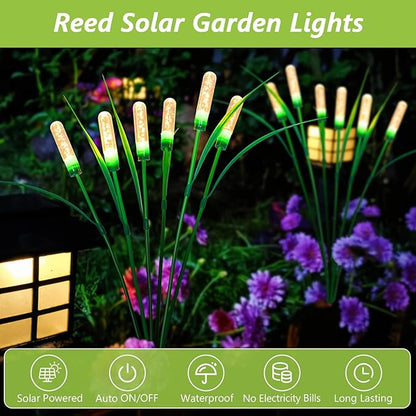 Reed Solar Garden Lights Outdoor, 15.7 Inch 2 pack 12 LED Solar Lights Outdoor Garden Decor, Waterproof Solar Swaying Light Sway by Wind, Yard Patio Porch Pathway Lawn Decorations, Warm White