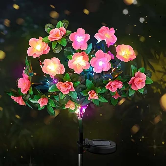 Solar Garden Lights,Outdoor Azalea Flowers Lights with 56 Colorful LED Powered Pathway Lights for Yard,Lawn,Patio,Garden Decor (Pink)