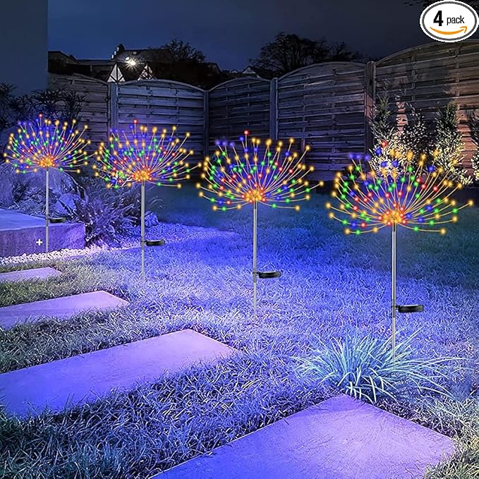 4 PCS Solar Firework Light, Outdoor Solar Garden Decorative Lights 120 LED Powered 40 Copper Wires String DIY | Lumora