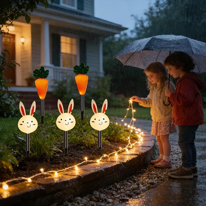 Easter Solar Pathway Lights Outdoor - Waterproof Lighting Carrot Bunny Easter Decor - Yard Solar Lights - for Garden Yard Patio Porch Lawn Walkway Courtyard Landscaping