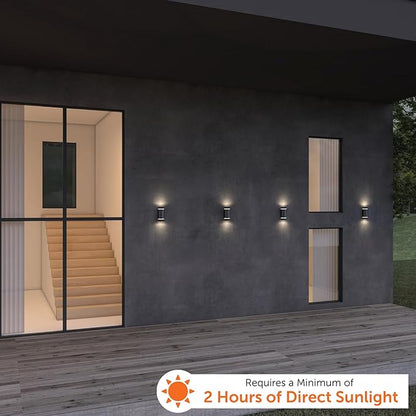 Gama Sonic Infinity Outdoor Up Down Solar Wall Sconce Light, Outdoor Dual Color LED Lamp, Bright Cool White or Warm White, Black Resin Exterior Lantern, 150 Lumens (120010)