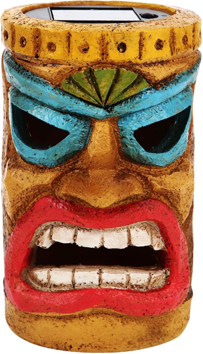 Tiki Head Solar Statue Light for Garden Decor and Bar Decoration (Blue)
