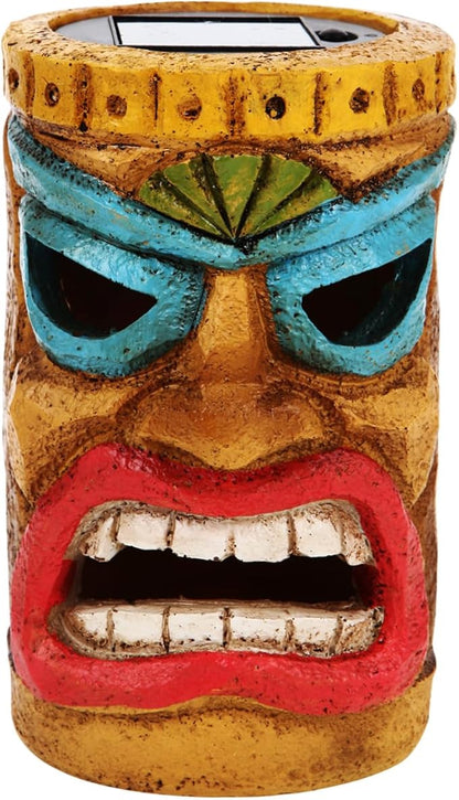 Tiki Head Solar Statue Light for Garden Decor and Bar Decoration (Blue)