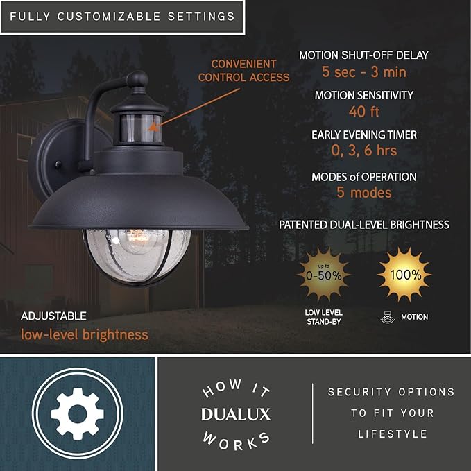 VAXCEL Harwich Black Motion Sensor Dusk to Dawn Coastal Outdoor Wall Light