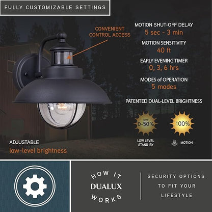 VAXCEL Harwich Black Motion Sensor Dusk to Dawn Coastal Outdoor Wall Light