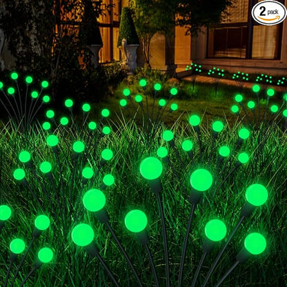 Halloween Decorations Solar Spooky Lights Outdoor - 2PACK 16LED Wind Dance Green Swaying Firefly Lights with Halloween Party Decor, Outdoor Waterproof Solar Garden Lights for Yard Patio Home Decor