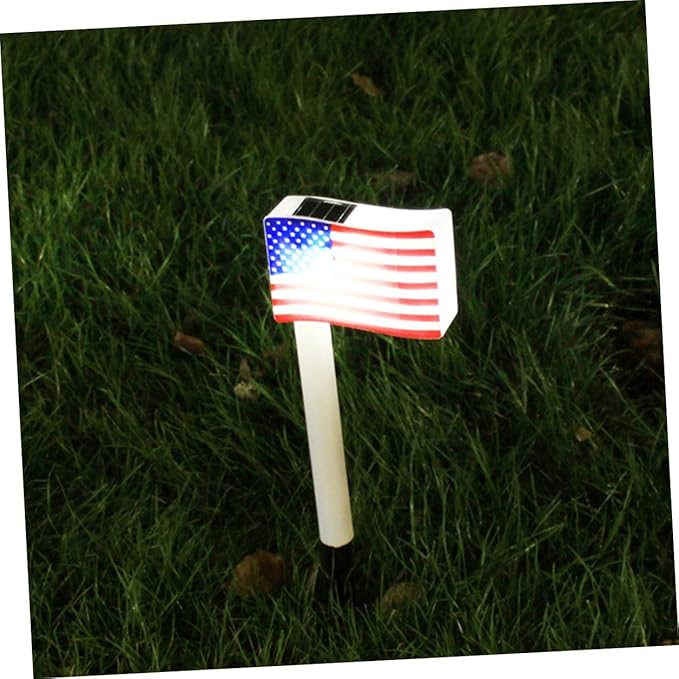Veemoon 2pcs Solar LED American Flag Garden Lights Solar Pathway Lawn Lamps Outdoor Decorative Landscape Lighting for Independence Day Yard Random Color