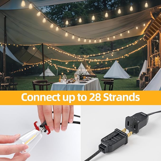 ST38 50FT LED Outdoor String Lights with 25+2 Spare Bulbs, E12 Socket, 2700K Warm White-for Backyard, Wedding | Lumora